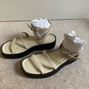 Womens Madewell Summer Dune Double Strap Platform Sandals in Vachetta Leather